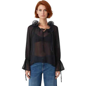 Kadın Şifon Bluz Boyundan Bağlamalı Oversize Fit Uzun Kollu Tasarım Kaliteli Şık Rahat Modern