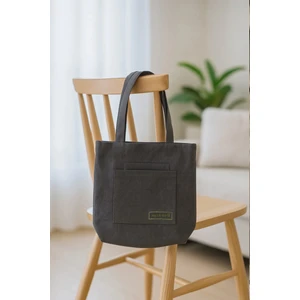 YUNUSOĞLU HOME Çok Amaçlı Premium Tek Çıtlı Life Baskılı Gri Orta Boy Kanvas El ve Omuz Çantası