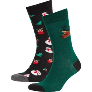 Erkek Yılbaşı Temalı 2'li Pamuklu Uzun Çorap A6086AXNS