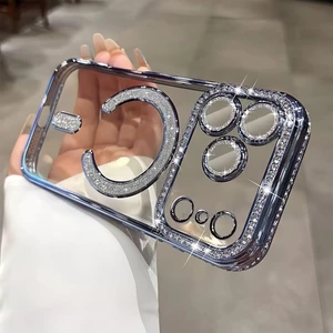 M.TK Moveteck Apple iPhone 17 Pro Kılıf Simli Taşlı Lens Korumalı Arkası Şeffaf Kenarı Renkli Parlak Magsafe Kapak