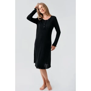 Artış Collection Uzun Kollu Düğmeli Ajurlu Esnek Pamuklu Kısa Gecelik 18107