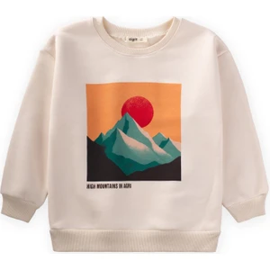 Dağ Baskılı Sweatshirt 3-9 Yaş Ekru