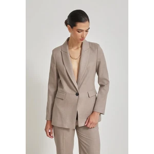 Bej Tek Düğme Detaylı Ceket