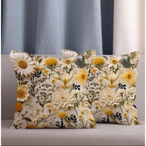 Alkan Homes 2 Li Kombin Punch Işlemeli Papatya Desen Dijital Baskılıı Kırlent Kılıfı