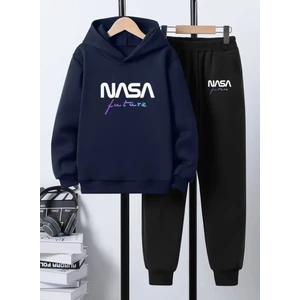 Punix Kids Punıx Kıds Özel Üretim Kapüşonlu Nasa Future Baskılı %100 Pamuk 3 Iplik Kışlık Erkek Çocuk Eşofman Takımı