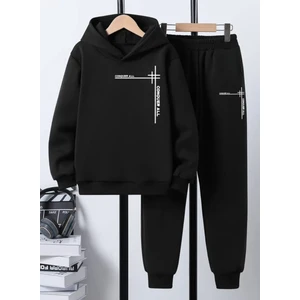 Punix Kids Punıx Kids Özel Üretim Kapüşonlu Conquer All Baskılı %100 Pamuk Trend Erkek Çocuk Kışlık Eşofman Takımı