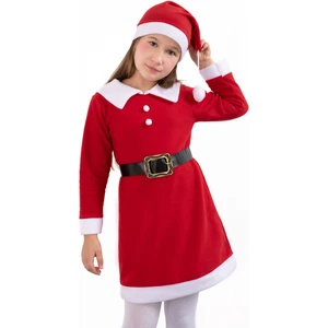 Cansın Mini Kırmızı Kız Çocuk Yılbaşı Temalı Şapkalı Elbise  23326