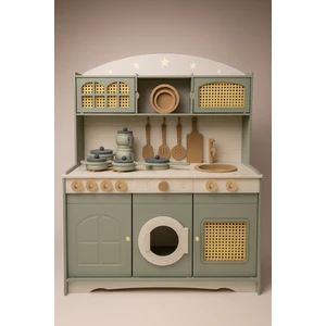 Ahşap Boyalı Oyuncak Mutfak ve Çaydanlık Tencere Tava Seti ( 1 LED Aydınlatma Hediyeli)