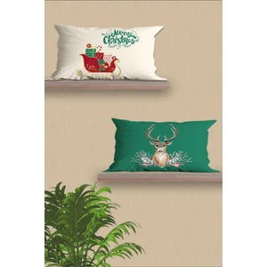 Belle Benoit 2'li Dikdörtgen Yılbaşı Desenli Çift Taraf Baskı, Yastık Kılıfı, Kırlent Kılıfı, Fermuarlı