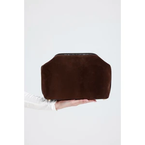 Kadın Koyu Kahve Süet Clutch El Çantası