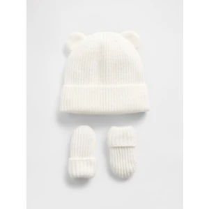 Bebek Beyaz Cashsoft Ayı Bere & Eldiven Set