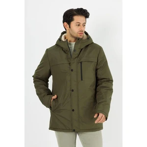 İçi Kürklü Su ve Rüzgar Geçirmez Cepli Kapüşonlu Erkek Mont