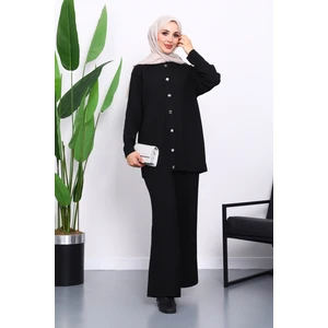 İmaj Butik Siyah Gömlek Yaka Düğmeli Pantolonlu Triko Takım