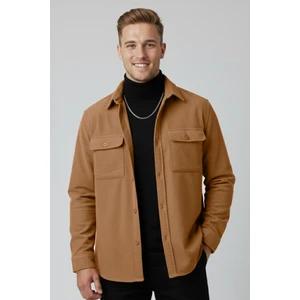 Camel Cepli Likralı Kadife Kumaş Rahat Kesim Erkek Gömlek – Yumuşak Dokulu, Şık Tasarım Gömlek 2600759