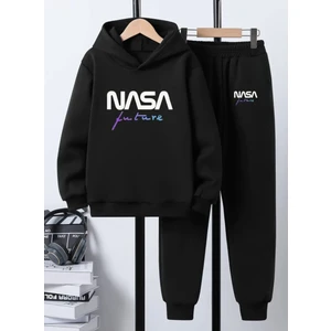 Punix Kids Punıx Kıds Özel Üretim Kapüşonlu Nasa Future Baskılı %100 Pamuk 3 Iplik Kışlık Erkek Çocuk Eşofman Takımı
