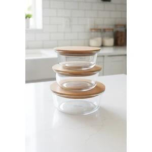 Selora Cam 3’lü Saklama Kabı Seti Bambu Kapaklı 400 ml – 620 ml – 950 ml
