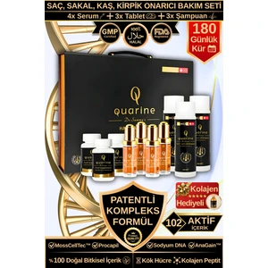 Dr. Sammy's Quarine 6 Aylık Premium Çanta Set (4 Serum+3 Tablet+3 Şampuan) Dökülmelere Karşı Bitkisel Kök Hücre Ekstratları, Vitamin ve Mineral İçeren Onarıcı Tırnak ve Saç Bakım Seti