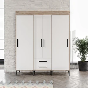 Ildır Sürgülü 2 Çekmeceli Kapaklı Dolap Flora Beyaz Tamamı Mdf