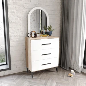 Ildır 3 Çekmeceli Şifonyer Aynalı Tamamı Mdf Flora Beyaz