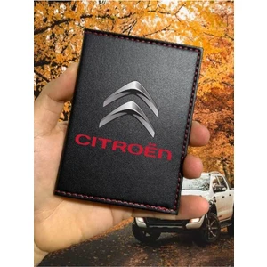 Citroen Desenli Ruhsat Kabı Logolu Oto Ruhsat Kılıfı Vinleks Deri Dikişli Araç Ruhsat Koruyucu