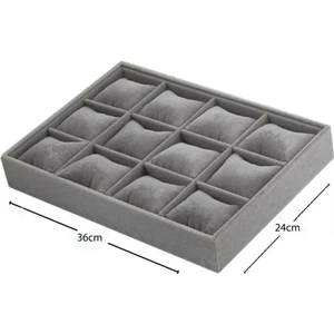 Saat Bileklik Süet Yastıklı Gri Bölmeli Çok Amaçlı Takı Kutusu