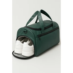 Haki Suni Deri Yan Ayakkabı Bölmeli Unisex Geniş Hacimli Seyahat Spor Fitness Spor Çantası - 00124