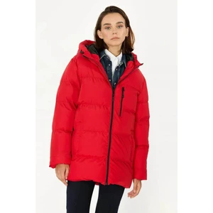 İçi Astarlı Su ve Rüzgar Geçirmez Cepli Kapüşonlu Kadın Mont