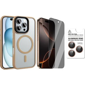 iPhone 16 Pro Max Kılıf Mat Arka Yüzey Wireless Şarj Özellikli Zore Flet M-Safe Kapak + Safir Kamera Lens + Hayalet Ekran Koruyucu