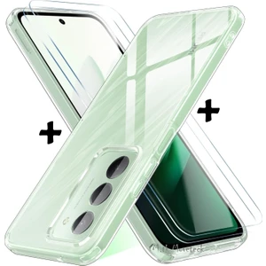 M.TK Moveteck Xiaomi Redmi 15 Kılıf Kamera Çıkıntılı Korumalı Yumuşak Şeffaf Renksiz Silikon Kapak + Ekran Koruyucu Cam Set 2in1