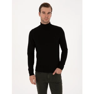 Erkek Siyah Slim Fit Balıkçı Yaka Pamuk Karışımlı Basic Triko Kazak 50318678-VR046