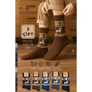 Kral Socks Unisex 3'lü Alpaka Yünlü Çorap Termal Kalın Yumuşak Kışlık Bot Çorabı