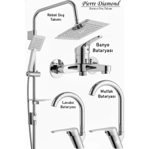 Irmak Lavabo Banyo Mutfak Bataryası ve Rainy Robot Duş Siyah Banyo Seti Armatür Musluk Batarya Duş