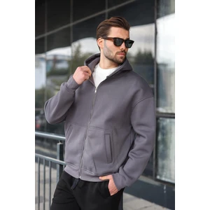 Füme Fermuarlı Kapüşonlu Erkek Hırka E7174