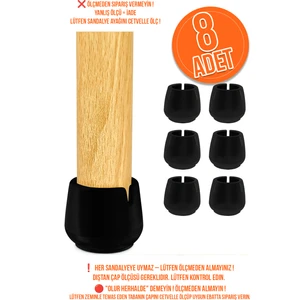 Kacar Home 8 Adet Siyah 25 mm Pvc Sandalye Profil Ayak Pabucu Sessiz Yumuşak Sandalye Zemin Koruyucu