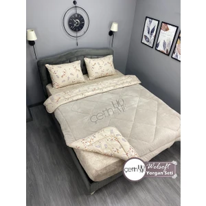 Çetin Home Çetinhome Çift Kişilik Desenli Welsoft Yorgan Seti Lavinya Bej (Çarşafsız)