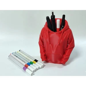 3D Kırmızı Kapüşonlu Sweatshirt Tasarımlı Kalemlik | Masaüstü Organizer | Dekoratif Kalem Standı