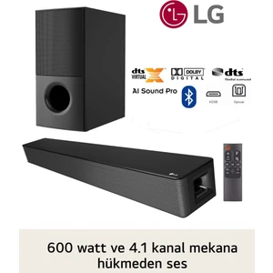 Lg Ev Sinema & Soundbar Sistem Dts Virtual: x 600W Yüksek Ses ve Kalite, 4.1 Kanal Sinema Deneyimi, Kablosuz Bluetooth Optik, HDMI ve USB Ses Sistemi