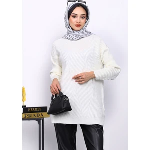 İmaj Butik Ekru Bisiklet Yaka Triko Kazak