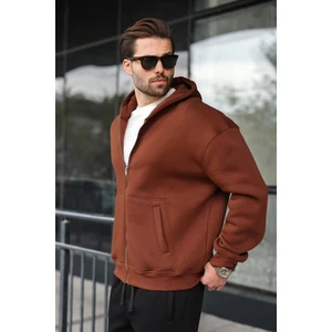 Kahverengi Fermuarlı Kapüşonlu Erkek Hırka E7174