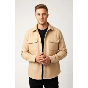 Erkek Bej Dar Kesim Cepleri Kapaklı Çıtçıtlı Ince Kaşe Ceket Mont 2500559