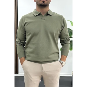 Erkek Açık Yaka Düz Desen Normal Kalıp Kazak Haki EDW423