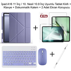 Yesnıce Ipad A16 11.nesil / 10.nesil 10.9 Inç Uyumlu Standlı Kılıf ve Dokunmatik Kalem ve Klavye Set
