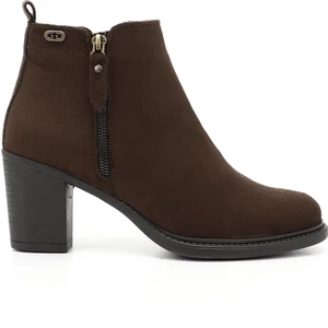 Kadın Kahve Süet Fermuarlı Kalın Topuklu Bot