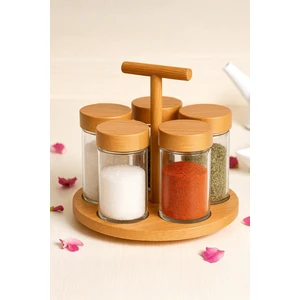 Mivora Cam 5’li Baharatlık Takımı Bambu Standlı Döner Tasarım