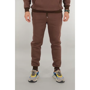 Erkek Kahverengi Eşofman Altı Rahat Kesim 3 Iplik Şardonlu Ipli Ribana Bel