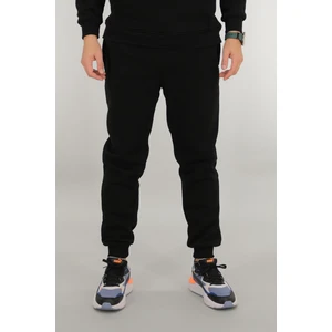 Erkek Siyah Eşofman Altı Rahat Kesim 3 Iplik Şardonlu Ipli Ribana Bel