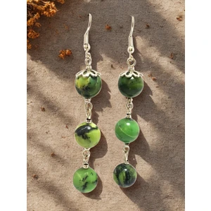 Ayre Style Yeşim Doğal Taşı Uzun Sallantılı Küpe - Yeşil Sallantılı Kancalı Doğal Taş Kadın Küpesi - Gümüş Renk - Yeşim Genel Sağlık Taşı Uzun Sallantılı Küpe