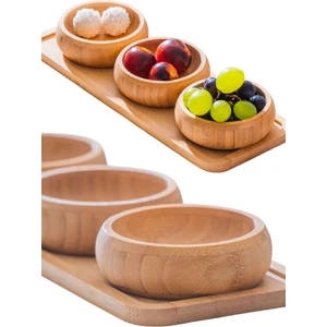 Ezmk Ev Gereçleri Standlı Bambu Çerezlik, 3'lü Çerezlik, Ikramlık ve Sunumluk Seti Takımı, 9 cm Çap, 1 Set
