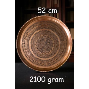 Binbir Trend 52 cm El Işlemeli Otantik Desenli Kalın Urfa Bakır Tepsi - BAKIR-TPS450