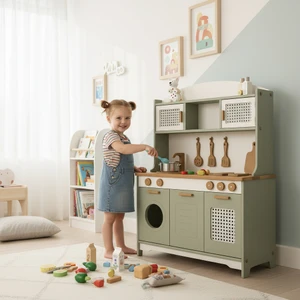 Beyaz Hazeranlı Yeşil Oyuncak Mutfak Seti(Ledli)